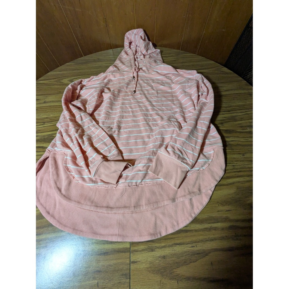 Time and Tru Pink White Striped Hoodie High Low Hem Pullover Medium 8-10